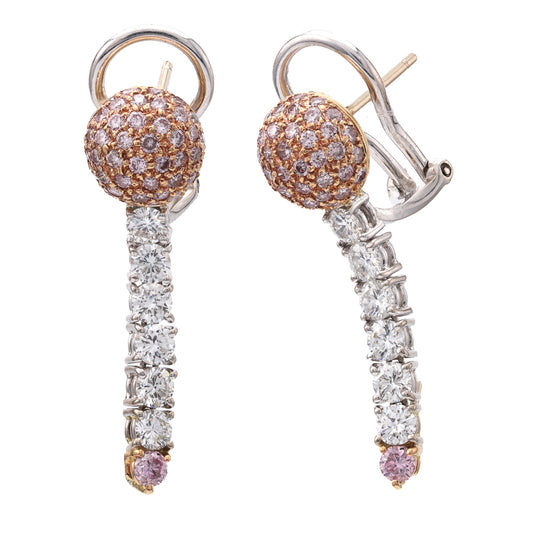 ReMARKable Estate M Estate Collection Dangle Color Gemstone Earrings in 18 Karat White - Rose with 2 Cabochon Very Strongly Bluish Green VS Emeralds 5.75ctw 11.7mm-11.7mm