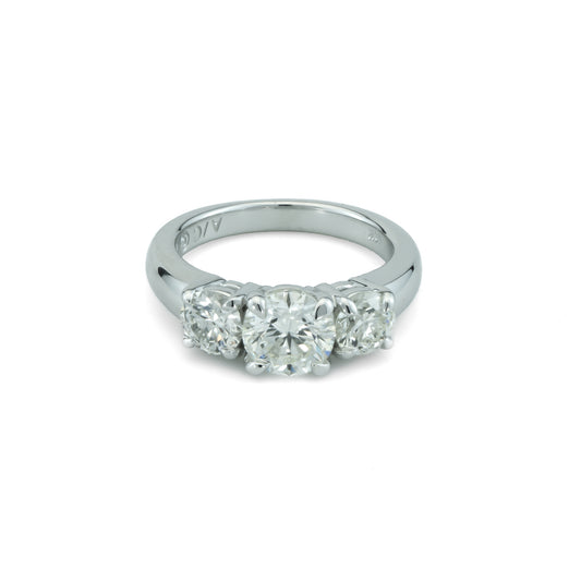 Three Stone Natural Diamond Complete Engagement Ring in 18 Karat White with 1.23ctw K VS1 Round Diamond