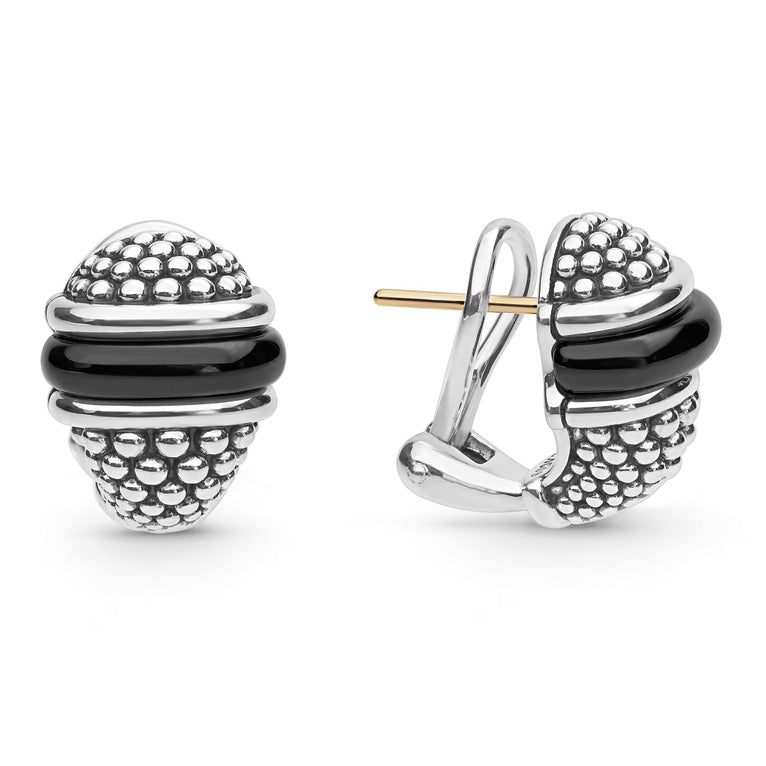 Sterling silver button earrings with black ceramic.