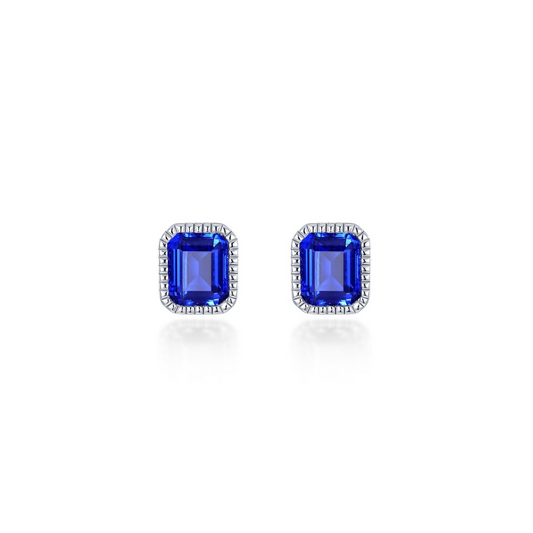 Lafonn Stud Color Gemstone Earrings in Platinum Bonded Sterling Silver with 2 Emerald Lab Created Sapphires 1.76ctw