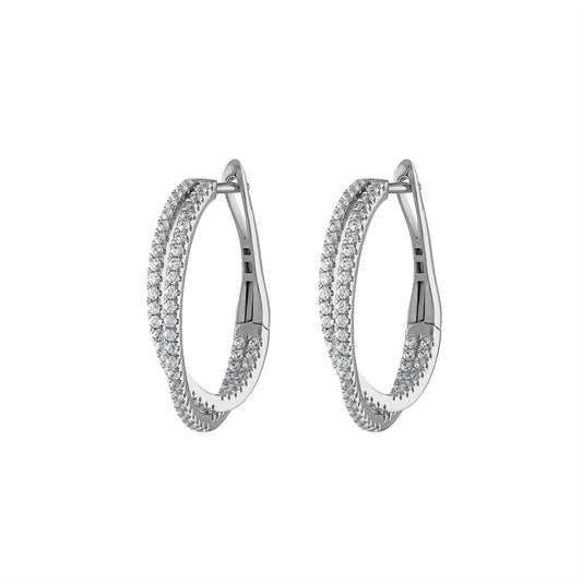 Small Hoop Natural Diamond Earrings in 14 Karat White with 0.80ctw G/H SI1 Round Diamond