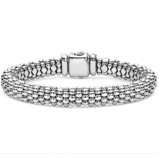 Signature Caviar Collection Bead Bracelet (No Stones) in Sterling Silver White