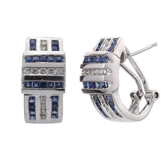 Marks Estate Dept 1 Estate Collection Dangle Color Gemstone Earrings in 18 Karat White Gold with 44 Princess Sapphires 0.88ctw
