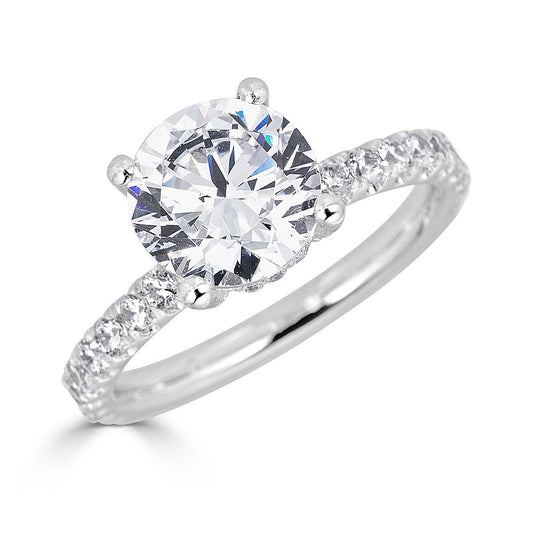 Hidden Accent Lab-Grown Diamond Semi-Mount Engagement Ring in 14 Karat White with 48 Round Lab Grown Diamonds, totaling 0.65ctw