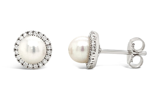 Semi-Precious Color Collection Stud Color Gemstone Earrings in Sterling Silver White with 2 Round Pearls