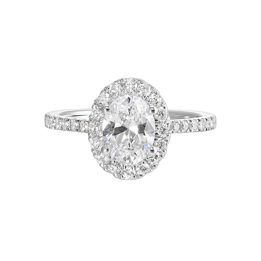 Halo Natural Diamond Semi-Mount Engagement Ring in 14 Karat White with 32 Round Diamonds, totaling 0.48ctw