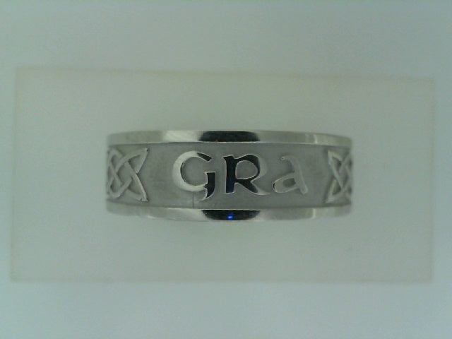 Carved 14K white gold band, 7MM width.