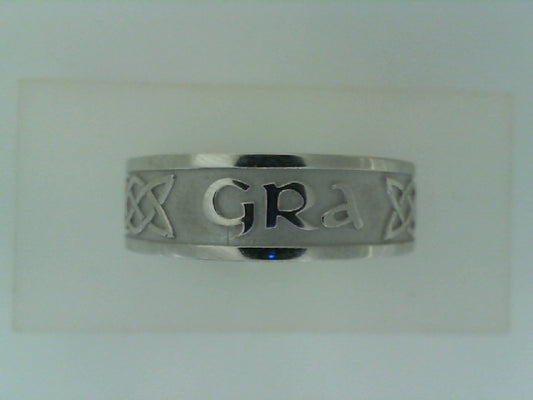 Carved 14K white gold band, 7MM width.