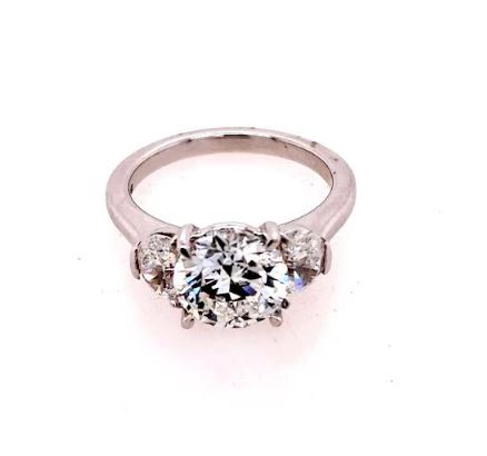 Three Stone Lab-Grown Diamond Complete Engagement Ring in 14 Karat White with 2.51ctw F VS2 Round Lab Grown Diamond