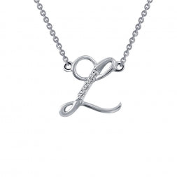 Initial Simulated Diamond Necklace in Platinum Bonded Sterling Silver 0.04ctw