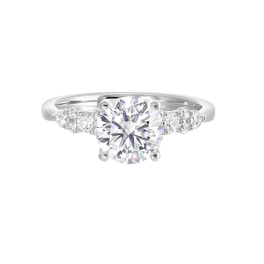 Hidden Accent Floral Natural Diamond Semi-Mount Engagement Ring in 14 Karat White with 16 Round Diamonds, totaling 0.36ctw