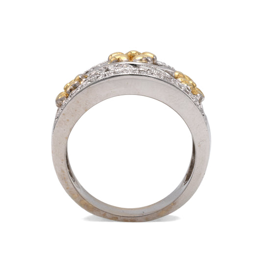 18K white-yellow diamond ring, round diamonds.