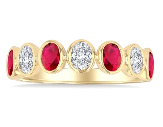 Color Gemstone Band in 14 Karat Yellow with 4 Oval Rubies 4mm
