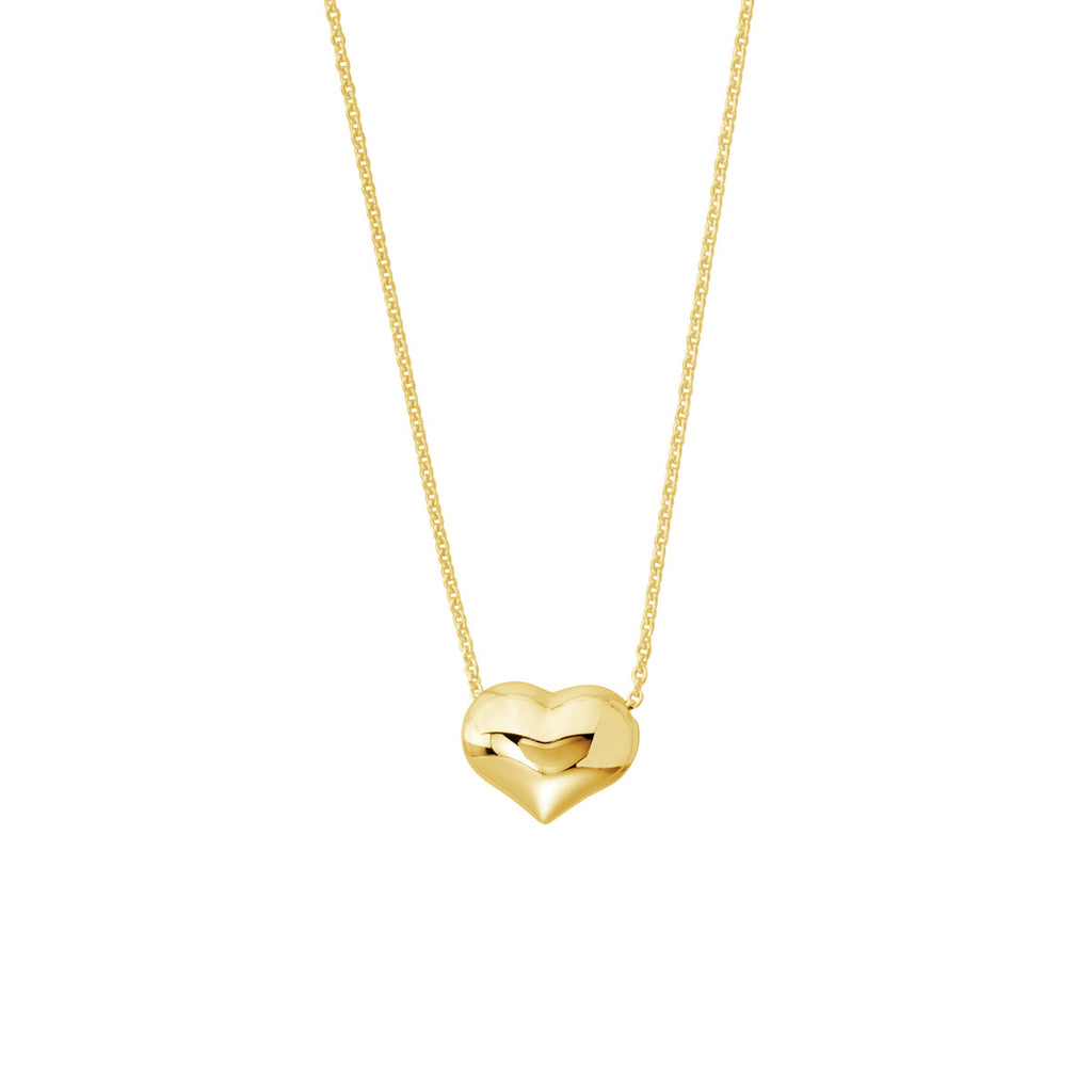 14K yellow gold heart necklace, no stones.
