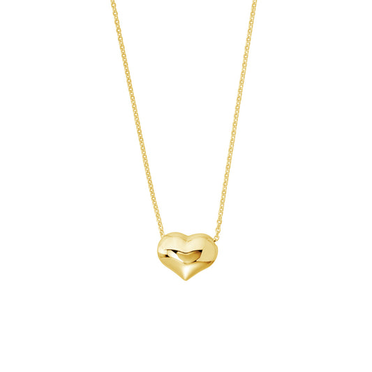 14K yellow gold heart necklace, no stones.