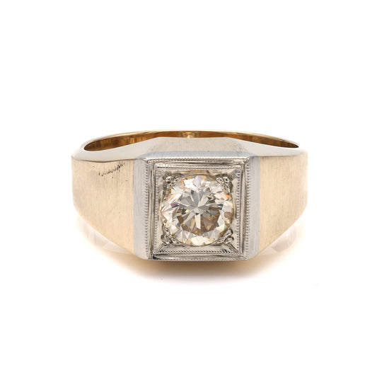 14K gold ring with round diamond.