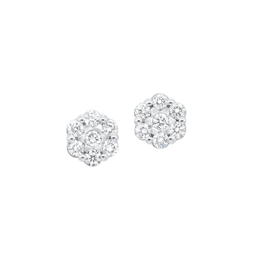 Stud Natural Diamond Earrings in 14 Karat White with 0.48ctw Round Diamonds