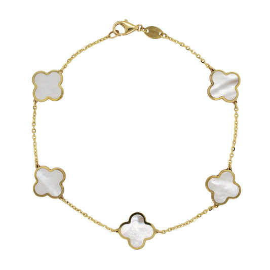 14K yellow gold bracelet with clover pearls.