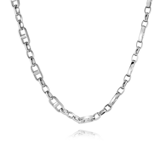 Stainless steel marine chain, polished links.