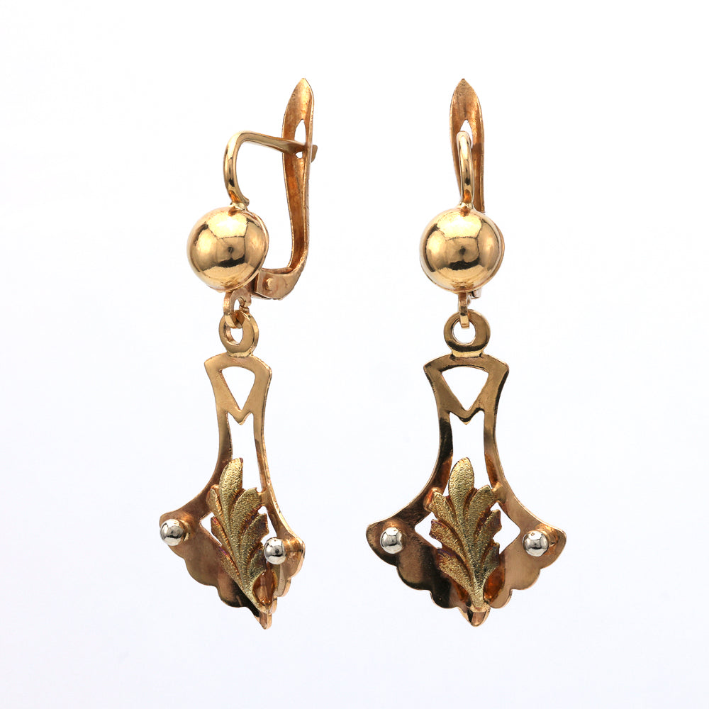 18K white yellow gold dangle earrings.