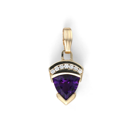 Pendant M Estate Collection Color Gemstone Necklace in 14 Karat Yellow with 1 Trillian Amethyst 3.00ctw 9.54mm-9.54mm