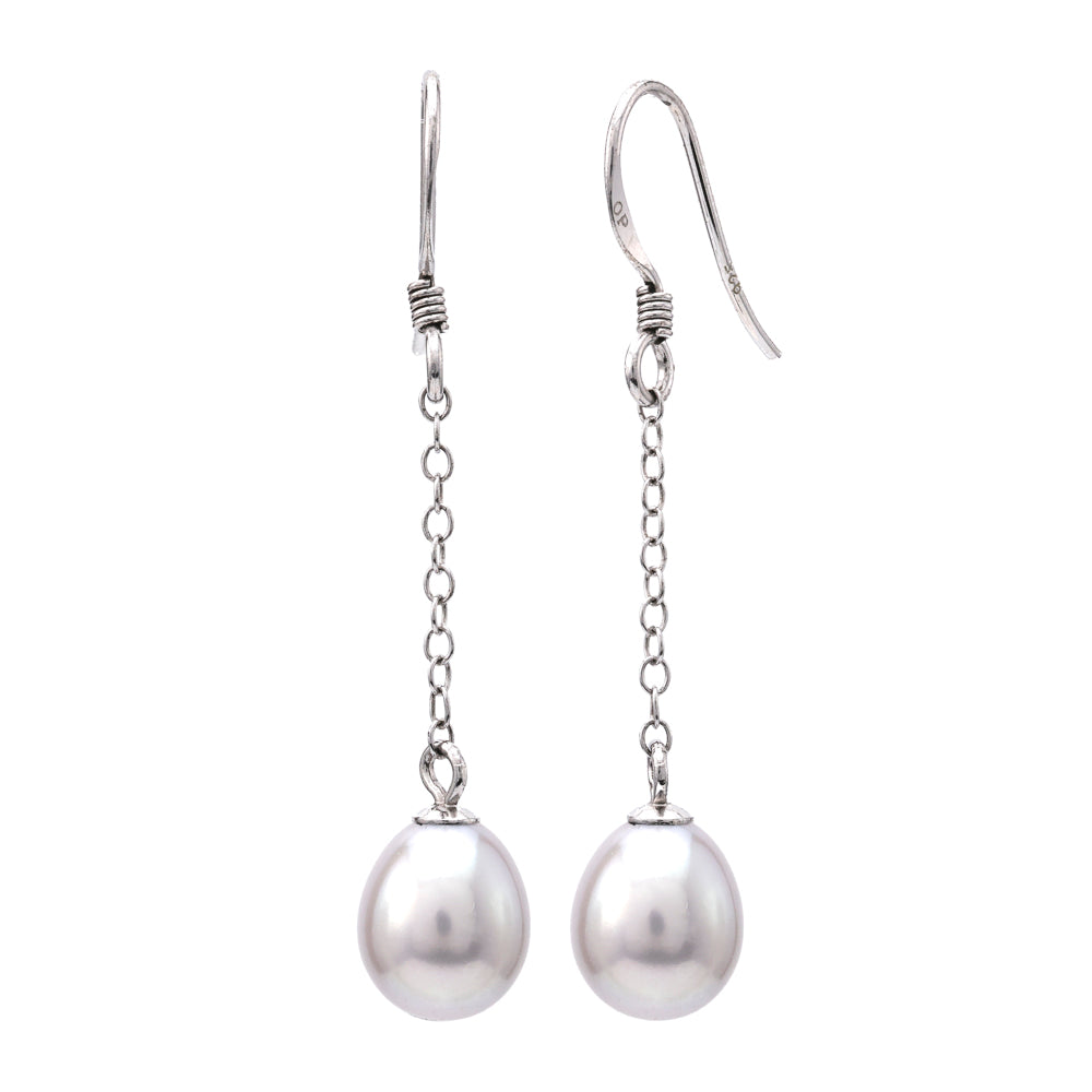 Sterling silver dangle earrings with Akoya pearls.
