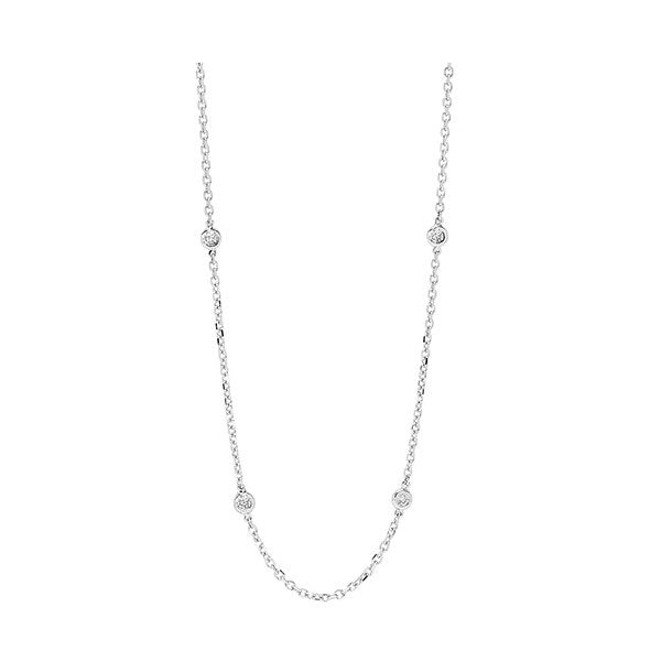 Diamond necklace with round stones in white gold.