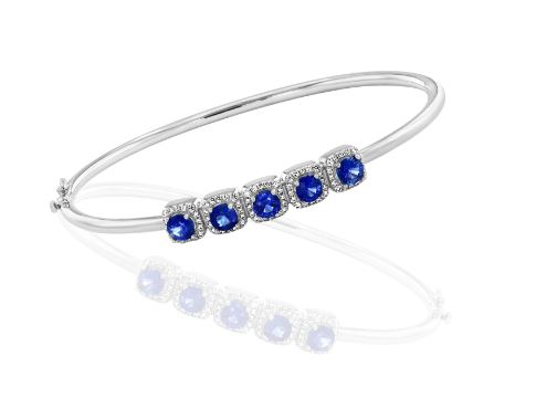 Precious Color Collection Bangle Color Gemstone Bracelet in 14 Karat White with 5 Round Sapphires 1.43ctw