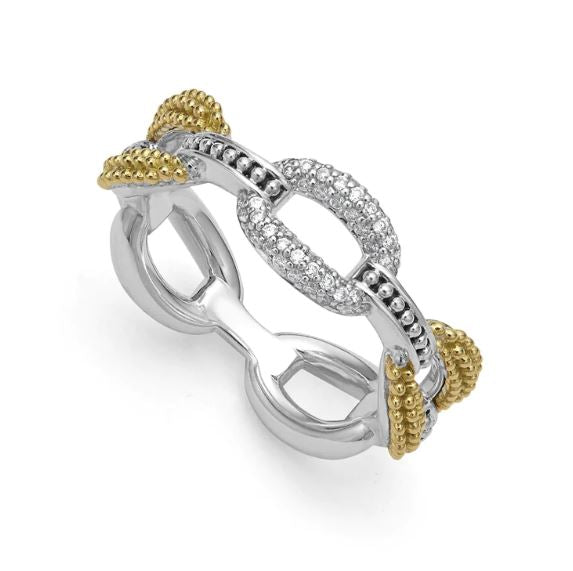 Sterling silver ring with diamond accents.