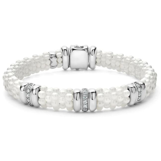 White Caviar Collection Natural Diamond Bracelet in Sterling Silver - Ceramic White with 0.30ctw G/H SI1-SI2 Round Diamonds