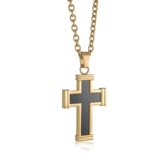 Cross Necklace (No Stones) in Stainless Steel Yellow