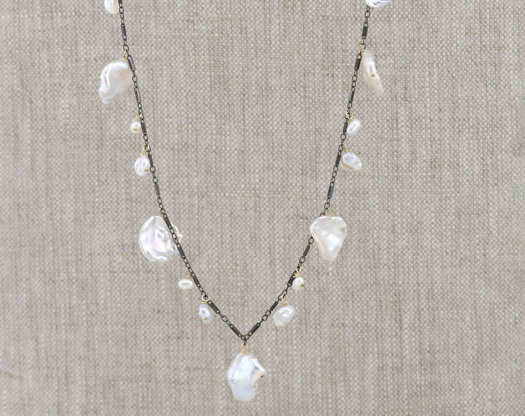 Gold-filled necklace with baroque pearls.