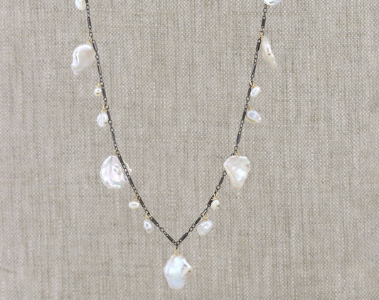 Gold-filled necklace with baroque pearls.