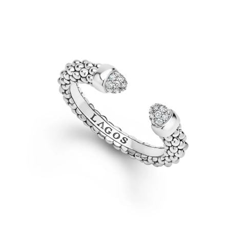 Lagos Signature Caviar Collection Natural Diamond Fashion Ring in Sterling Silver White with 0.05ctw Round Diamond