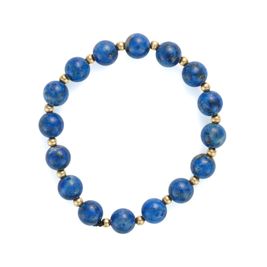Stretch bracelet with round lapis gemstones.
