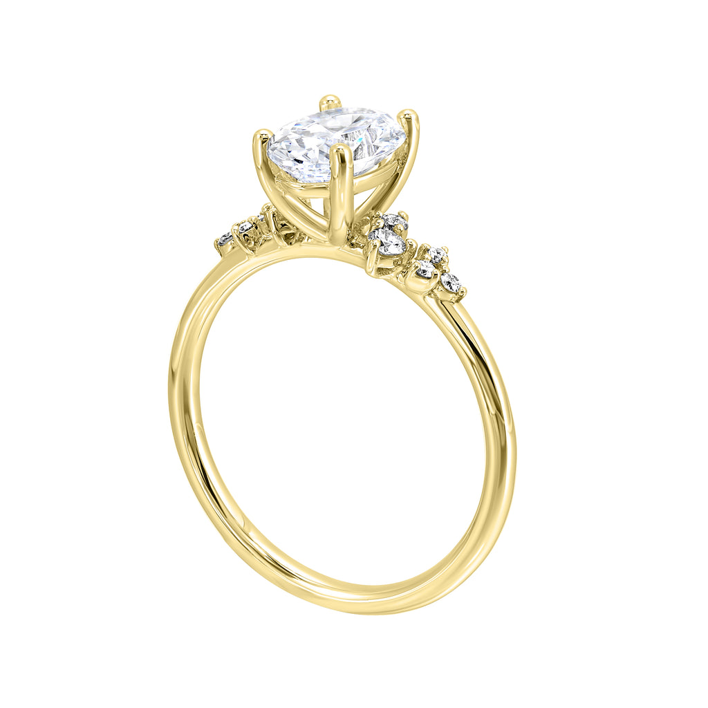 Yellow gold ring with side diamonds, central setting.
