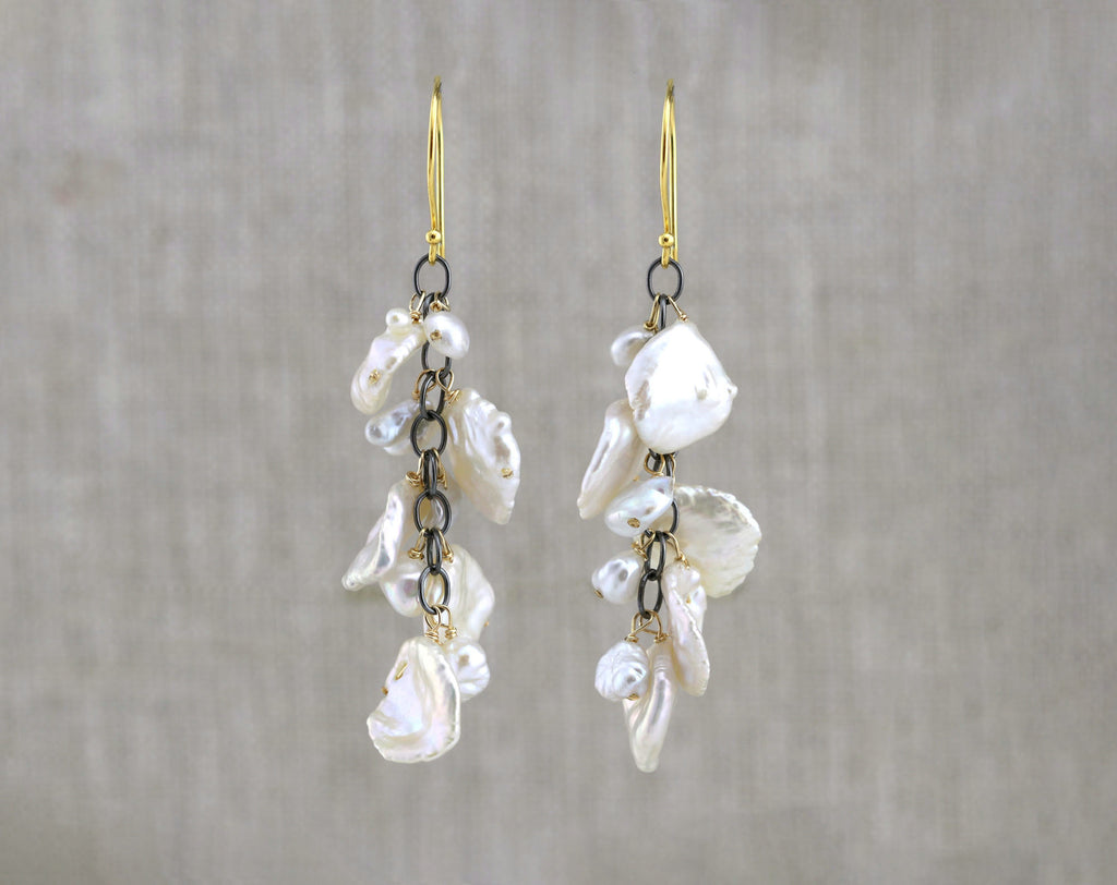 Yellow baroque pearl drop earrings with French wire.