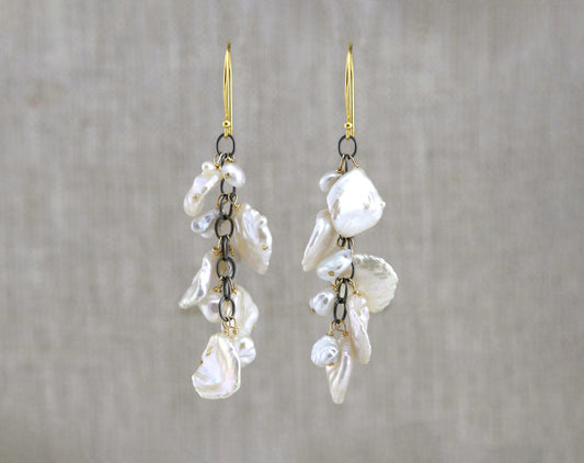 Yellow baroque pearl drop earrings with French wire.