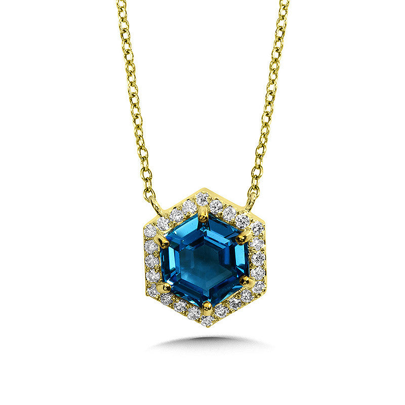 Pendant Color Gemstone Necklace in 14 Karat Yellow with 1 Unique Blue Topaz 1.50ctw