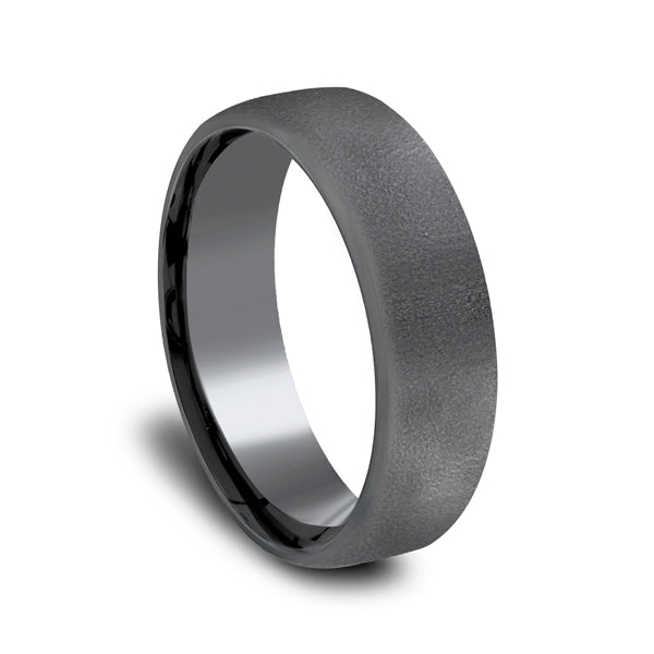 Dark grey tantalum band, wire brush texture.