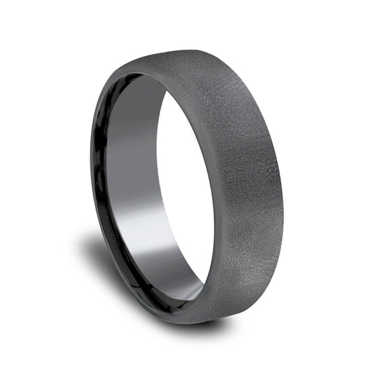 Dark grey tantalum band, wire brush texture.