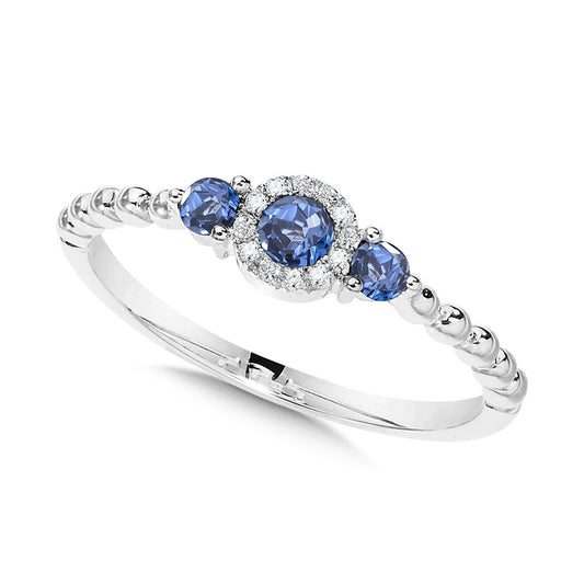 Precious Color Collection Color Gemstone Ring in 14 Karat White with 3 Round Blue Sapphires 0.25ctw