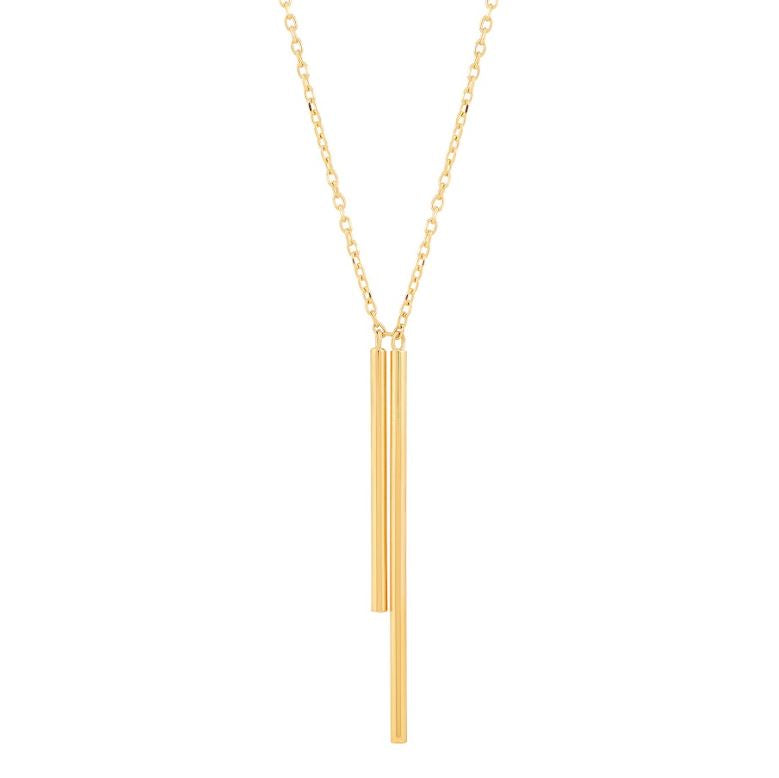 14K yellow gold pendant with dual bars.