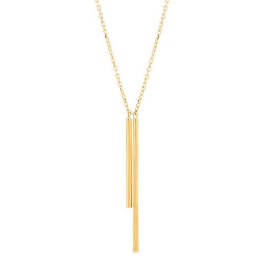 14K yellow gold pendant with dual bars.
