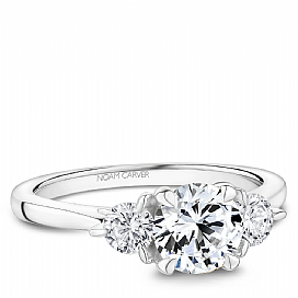 Three Stone Natural Diamond Semi-Mount Engagement Ring in 14 Karat White with 2 Round Diamonds, totaling 0.41ctw