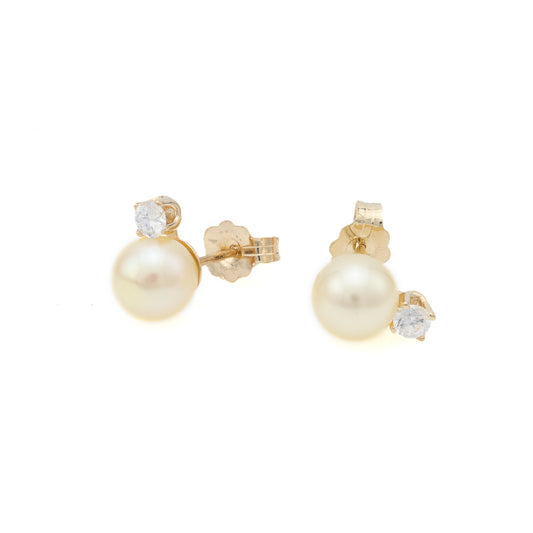 M Estate Collection Stud Color Gemstone Earrings in 10 Karat Yellow with 2 Cultured Cream Pearls