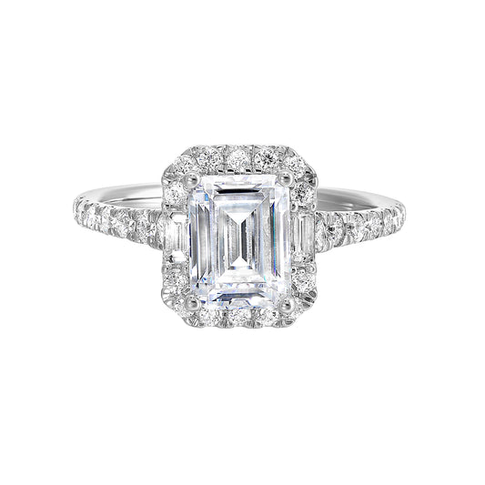 Marks 89 Halo Natural Diamond Semi-Mount Engagement Ring in 14 Karat White with 30 Various Shapes Diamonds, totaling 0.48ctw