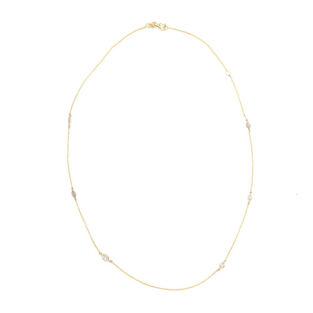 14K yellow gold necklace with marquise diamonds.