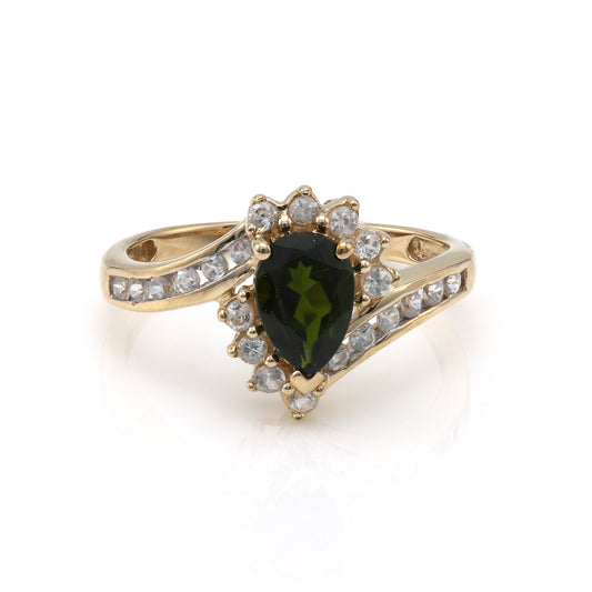 Marks Estate Department 2 Color Gemstone Ring in 10 Karat Yellow Gold with 1 Pear Chrome Diopside 7mm