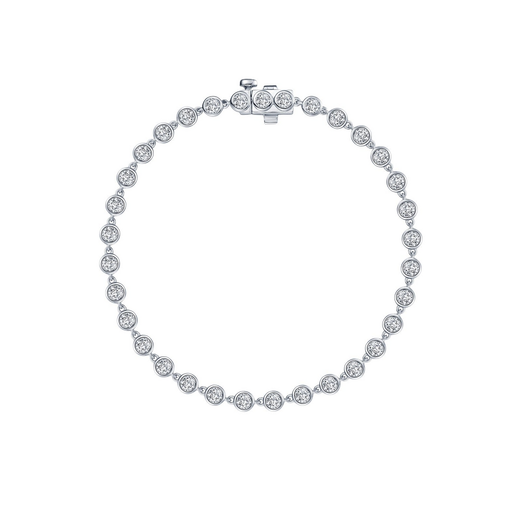 Sterling silver bracelet with round simulated diamonds.